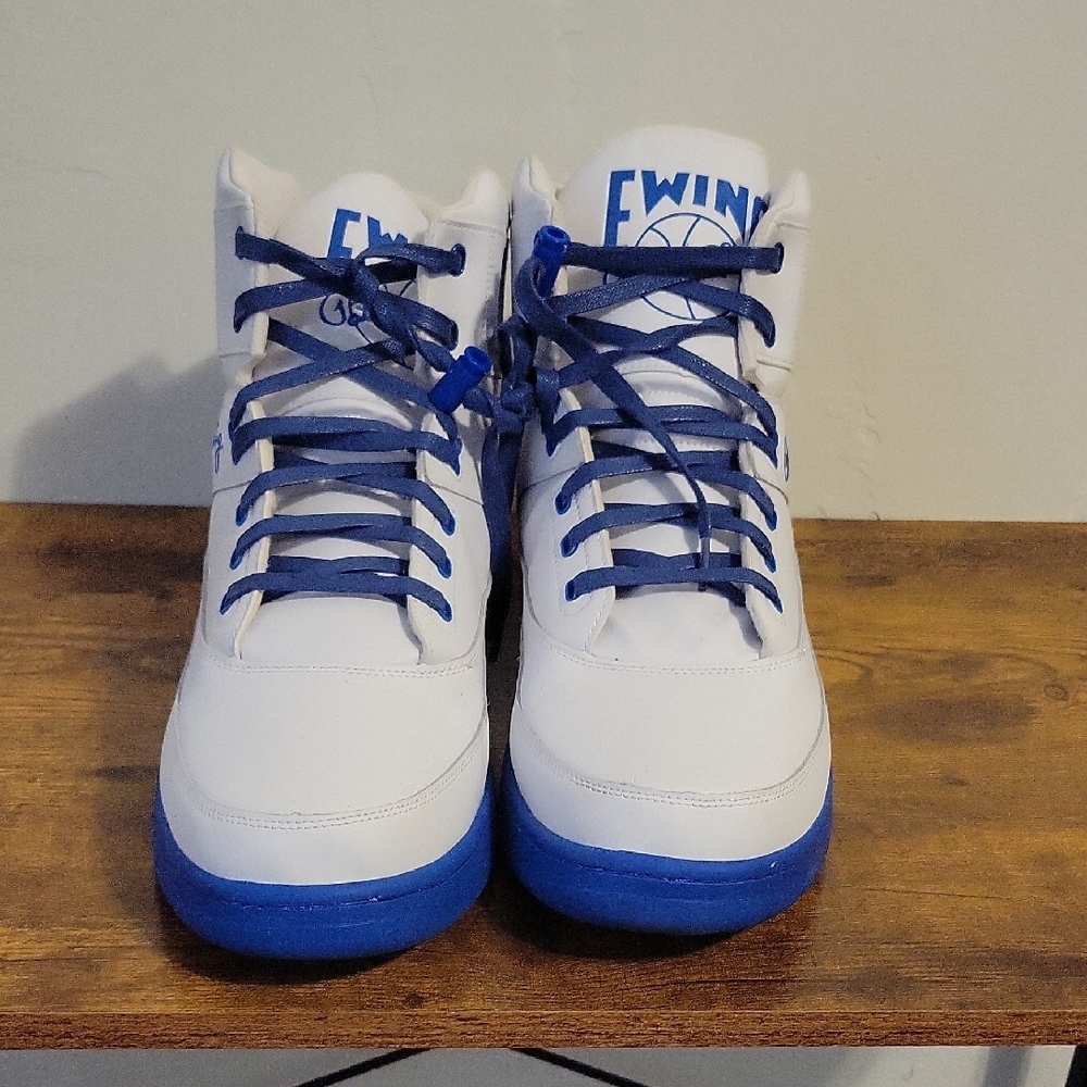 Patrick Ewing White and Blue High-Top Sneakers, SIZE 16, Like New - Picture 2 of 4